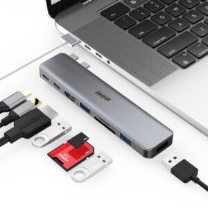 Hub USB C 8-in-2 MacBook Air Pro Adattatore BHHB USB C Hub con 4K HDMI, Thunderbolt, 5Gbps USB C, USB3.0* 2 e porte USB, lettore di schede TF SD Adattatore per MacBook Pro Air M1/M2/M3/2024/2023/2022