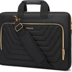 MOSISO Custodia Porta PC,15-15,6 Pollici Computer Borsa Compatibile con Macbook Pro 16,HP,Dell,Lenovo,Borsa Messenger con Anteriore Invertito Trapezio Trapuntata Tasca&PU Handle&Cintura,Nero