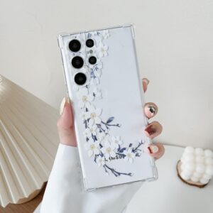 DEFBSC Custodia morbida compatibile con Samsung Galaxy S24 Ultra, trasparente motivo floreale floreale per ragazze, in TPU trasparente, sottile, antiurto, antigraffio, colore: bianco