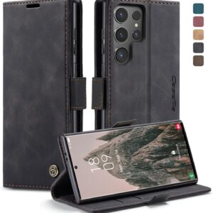 owlhold Cover per samsung s24 ultra,Cover Samsung S24 Ultra 5G Magnetica Portafoglio Flip[Antiurtoo][Cavalletto][Carta Fessura] Custodia Pelle per Samsung Galaxy s24 ultra-Nero