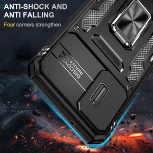TUUTPU Cover per Samsung Galaxy S24 FE, Custodia Scorrevole Protezione Fotocamera Militare Antiurto Case con 360° Magnetica Anello Rotante Supporto e TPU Silicone + PC Bumper All’aperto, Nero