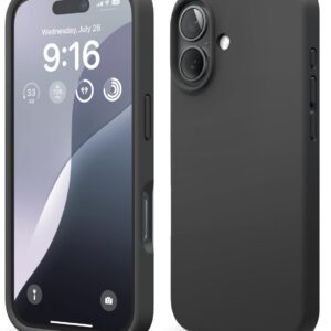 elago Compatibile con iPhone 16 Cover, Cover in Silicone Liquido Premium, Cover Protettiva Completa, Antiurto, Cover Sottile, Fodera in Microfibra Antigraffio (Nero)