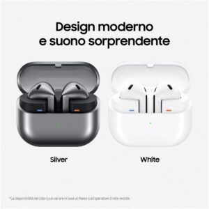 Samsung Galaxy Buds3 Auricolari open type True Wireless, Cancellazione adattiva del rumore, Audio Hi-Fi 360 immersivo, Batteria a lunga durata, Impermeabilità IP57, Silver 2024 [Versione Italiana]