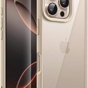JETech Cover per iPhone 16 Pro 6,3 Pollici, Antiurto Cellulare Paraurti Custodia, Solida Colore Opaco TPU Telaio, Anti-Graffio Retro Trasparente (Titanio Sabbia)