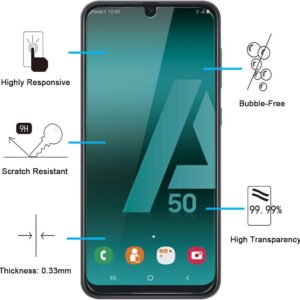 NEW’C 2 Pezzi, Vetro Temperato per Samsung Galaxy A50 (SM-A505F), Pellicola Prottetiva Anti Graffio, Anti-Impronte, Senza Bolle, Durezza 9H, 0,33mm Ultra Trasparente, Ultra Resistente