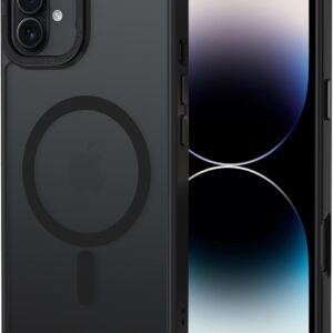 XTCASE Cover Magnetica per iPhone 16 [Compatibile con MagSafe], Custodia Traslucida Opaca Posteriore Resistente ai graffi TPU Bumper Antiurto Sottile Protettiva Case, Nero