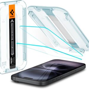 Spigen Glas.tR EZ Fit Vetro Temperato compatibile con iPhone 16, iPhone 15, 2 Pezzi, Installazione Facile, Cristallino, Durezza 9H Pellicola prottetiva