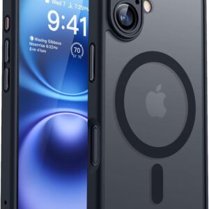 CANSHN Cover Magnetica per iPhone 16(6,1 Pollici), Compatibile con MagSafe, [Protezione Completa Della Fotocamera], Custodia Traslucida Opaca Protettiva Sottile Antiurto 6,1 Pollici – Nero