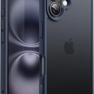 JETech Cover Opaca per iPhone 16 6,1 Pollici, Protezione Anticaduta Antiurto di Grado Militare, Custodia Cellulare Posteriore Glassata Traslucida, Anti-Impronte (Blu Tempesta)