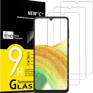 NEW’C 3 Pezzi, Vetro Temperato per Samsung Galaxy A33 5G, Pellicola Prottetiva Anti Graffio, Anti-Impronte, Senza Bolle, Durezza 9H, 0,26mm Ultra Trasparente, Ultra Resistente