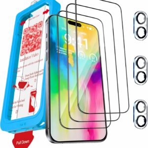 Milomdoi 3 Pezzi Vetro Temperato per iPhone 16 Pellicola Protettiva Accessori con 3 Pezzi Cover Protezione Pellicola Fotocamera, Anti Graffio