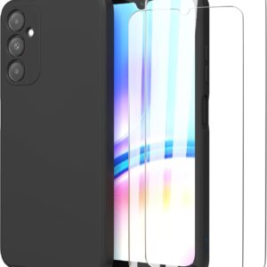 MOONESS Cover per Samsung Galaxy A05s 4G (6,7″) Custodia,Con 2 Pellicola Vetro Temperato Morbida Sottile Liquid TPU Case per Samsung Galaxy A05s 4G – Nero