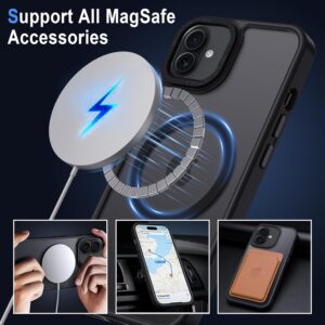 XTCASE Cover Magnetica per iPhone 16 [Compatibile con MagSafe], Custodia Traslucida Opaca Posteriore Resistente ai graffi TPU Bumper Antiurto Sottile Protettiva Case, Nero