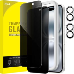 JETech Privacy Pellicola Protettiva per iPhone 16 6,1 Pollici con Protezione per Obiettivo Fotocamera, Vetro Temperato Film con Strumento di Installazione Facile, Pacco da 2 Ciascuno