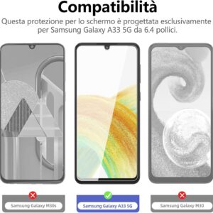 NEW’C 3 Pezzi, Vetro Temperato per Samsung Galaxy A33 5G, Pellicola Prottetiva Anti Graffio, Anti-Impronte, Senza Bolle, Durezza 9H, 0,26mm Ultra Trasparente, Ultra Resistente
