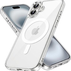 JETech Cover Magnetica per iPhone 16 6,1 Pollici Compatibile con MagSafe, Antiurto Cellulare Paraurti Custodia, Anti-Graffio Retro Trasparente (Trasparente)