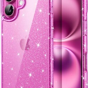 JETech Cover Glitter per iPhone 16 6,1 Pollici, Custodia Bling Brilla Paraurti Antiurto Cellulare, Carino Scintillante per Donne e Ragazze (Rosa)