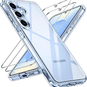 iVoler Anti Ingiallimento Chiaro Cover per Samsung Galaxy S25 5G con 2 Pezzi Pellicola Vetro Temperato, [Antiurto di Grado Militare] Custodia Trasparente Sottile Case