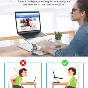 Babacom Supporto PC Portatile, Pieghevole Ergonomico Porta PC con Regolabile Altezza, Ventilato Laptop Stand Vassoi di Appoggio per PC Portatili Compatibile con MacBook Air, Pro, Altri 10-16″ Tablet