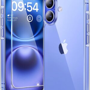TAURI 3 in 1 Cover per iPhone 16, 1 Custodia [Anti-Giallo] + 2 Pellicole Vetro Temperato, Sottile Antishock, Anticaduta – Trasparente