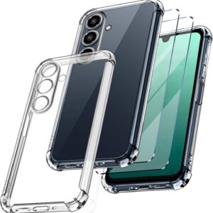 New&Teck Cover per Samsung Galaxy A16 4G/5G + 2 vetro temperato protezione schermo, custodia in silicone TPU morbido, antiurto con angoli rinforzati, protezione chiara. (trasparente)