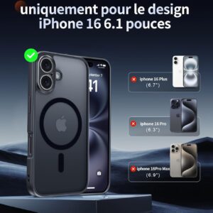 FLLAO Cover Magnetica per iPhone 16 Custodia e 2 Pellicole in Vetro Temperato, Cover iPhone 16 Compatibile con Magsafe, Custodia Traslucida Opaca Posteriore Sottile Antiurto Protettiva Case, Nero