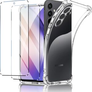 New&Teck Cover per Samsung Galaxy A55 5G + 2 vetro temperato protezione schermo, custodia in silicone TPU morbido, antiurto con angoli rinforzati, protezione chiara.