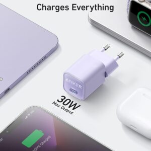 Anker Caricatore iPhone USB C GaN 30W, 511 (Nano 3), Caricabatterie USB C rapido PIQ 3.0 PPS, compatibile con iPhone 16/16 Plus/ 16 Pro Max/15/14/13, Galaxy, Pixel 4, iPad (senza cavo di ricarica)