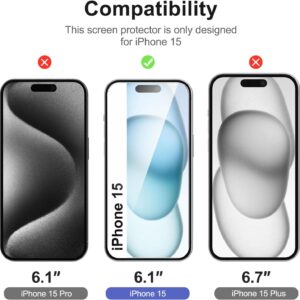 NEW’C 3 Pezzi, Vetro Temperato per iPhone 16, iPhone 15 (6,1 Pollici), Pellicola Prottetiva Anti Graffio – Ultra resistente – Trasparente HD – Strumento di installazione facile incluso