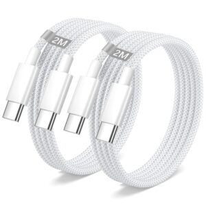Cavo iPhone 16 15 2M 2Pezzi, Cavo USB Type-C 2 Metri Cavo USB C USB C 60W Cavo Type C to Type C Cavetto Nylon Cavo Tipo C Ricarica Rapida per iPhone 15 16 Pro Max/15 16 Plus/16,iPad Pro/Air/Mini 7 6