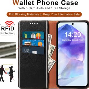 QHOHQ Cover per Samsung Galaxy A55 5G + 2 Pezzi Vetro Temperato, [RFID Shieldon], Libro Custodia Portafoglio Premium Pelle PU, [Slot Scheda], Pulsante Magnetico, Antiurto Case (Classico) – Nero