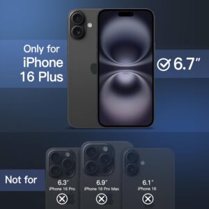 JETech Cover Opaca per iPhone 16 Plus 6,7 Pollici, Protezione Anticaduta Antiurto di Grado Militare, Custodia Cellulare Posteriore Glassata Traslucida, Anti-Impronte (Nero)
