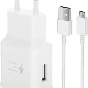 Caricabatterie per Samsung Caricabatterie Rapido Adattatore di Alimentazione USB con Cavo Micro USB 1,5 M per Samsung Galaxy S7 S7 Edge S6 S5 S4 S3 S2 Note 5/4 Xcover 4 3 2 J3 J4+ A5 A7 (Bianco)