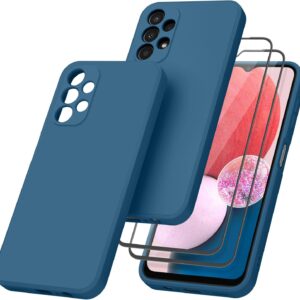 Tobfit Custodia per Samsung Galaxy A13 4G,【1 Custodia + 2 Vetro Temperato】per Samsung Galaxy A13 4G, Custodia in Silicone Cover per Samsung Galaxy A13 4G con Pellicola Proteggi Schermo (Blu navy)