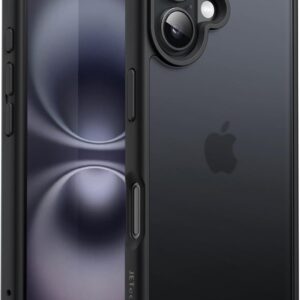 JETech Cover Opaca per iPhone 16 Plus 6,7 Pollici, Protezione Anticaduta Antiurto di Grado Militare, Custodia Cellulare Posteriore Glassata Traslucida, Anti-Impronte (Nero)