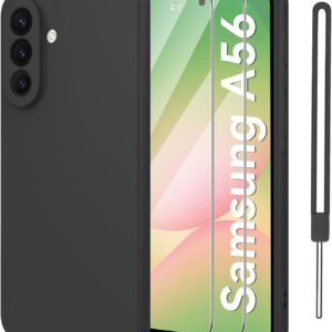 Qasyfanc Cover per Samsung Galaxy A56 5G con 2 Pezzi Vetro Temperato, Custodia Samsung Galaxy A56 Silicone Protezione Fotocamera Morbida, Antiurto, Sottile, Nero