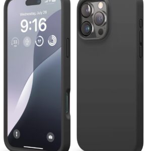 elago Cover Compatibile con iPhone 16 Pro Max, in Silicone Liquido Premium, Protettiva Completa, Antiurto, Sottile, Fodera in Microfibra Antigraffio (Nero)