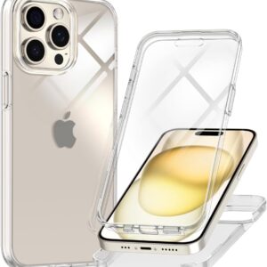 LIUKM Cover per iPhone 16 Pro, 360 Gradi Protezione Progettata, 【Protezione per lo schermo integrata】 Ultra Sottile in Silicone TPU Anteriore e PC Premium Resistente Custodia – Trasparente