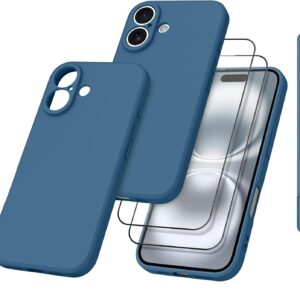 Wanme Cover per iPhone 16 con 2Pezzi Vetro Temperato, Custodia in Silicone Case Completa del Guscio Protettivo per iPone 16 con Pellicola Proteggi Schermo