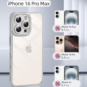 Reownest Cover Trasparente per iPhone 16 Pro Max,Custodia Bling in Cristallo con Protettore per Fotocamera con Brillantini,Carina Custodia Scintillante Antiurto -Argento