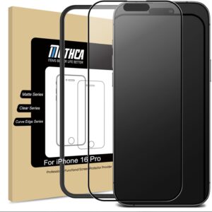 Mothca Pellicola Opaca per iPhone 16 Pro, Copertura Totale Vetro Temperato Opaco HD, Durezza 9H Film Protettiva Anti-Impronte e Antiriflesso, Facile Installare