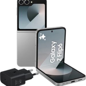 Samsung Galaxy Z Flip6 Smartphone AI pieghevole, Caricatore Incluso, RAM 12GB, 256GB, Dual SIM, Display 3,4″ SAMOLED/6,7″ Dynamic AMOLED 2X, Fotocamera 50 MP, Silver Shadow [Versione italiana]