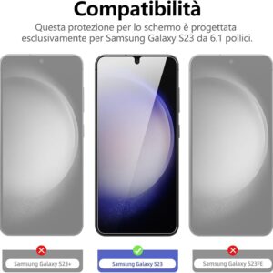 NEW’C 3 Pezzi, Vetro Temperato per Samsung Galaxy S23, Pellicola Prottetiva Anti Graffio, Anti-Impronte, Senza Bolle, Durezza 9H, 0,26mm Ultra Trasparente, Ultra Resistente