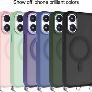 Yoedge Magnetica Cover per iPhone 16 6,1″ con Cordino, Compatibile con MagSafe, Custodia Traslucida Opaca Hard PC Sottile TPU Antiurto Protettiva Case con Tracolla Laccio Corda Collana, Verde1