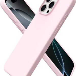 ORNARTO Cover Compatibile con iPhone 16 Pro Max Custodia Sottile 6,9 Pollici, Morbido Silicone Liquido Protezione Cover, in Gomma Gel Morbida con Fodera in Microfibra-Rosa Creta