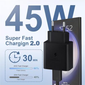 Caricabatterie per Samsung Originale, 45W USB C Caricatore a Ricarica Super Veloce per Samsung Galaxy S25 S24 S23 S22 S21 S20 Ultra, Tab S10+ S9 S8, Note10+, Alimentatore USB C Spina Presa Tipo C