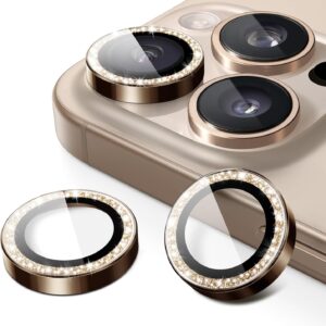 JETech Pellicola Fotocamera per iPhone 16 Pro 6,3 Pollici e iPhone 16 Pro Max 6,9 Pollici, Glitter Scintillant 9H Vetro Temperato Anello Metallico Individuale Cover, 1 Set (Titanio Sabbia)