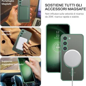 VENINGO Cover Magnetica per Samsung S23 Custodia compatibile con MagSafe Cover Cassa Spaziale Con Bordo Placcato Magnetico Trasparente Custodia per Samsung S23 6,1 Pollici Verde scuro