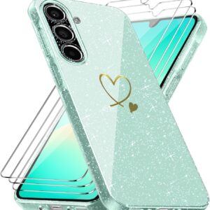 Cover Compatibile con Samsung Galaxy A26 4G / 5G, con 3 Pezzi Vetro Temperato Pellicola Protettiva, Glitter e Antimpronta Custodia, Antigraffio e Morbido Caso – Trasparente