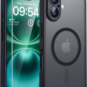 TOCOL 3 in 1 Cover Magnetica per iPhone 16 Plus 6,7 Pollic, con 2 Vetro Temperato, Compatibile con MagSafe [Protezione Fotocamera Integrata] Custodia Antiurto Traslucida Opaca, Nero